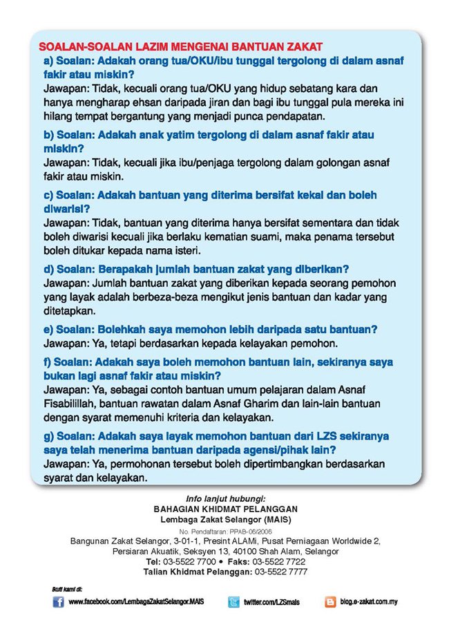 Bantuan Zakat Asnaf Fakir Miskin - Lembaga Zakat Selangor