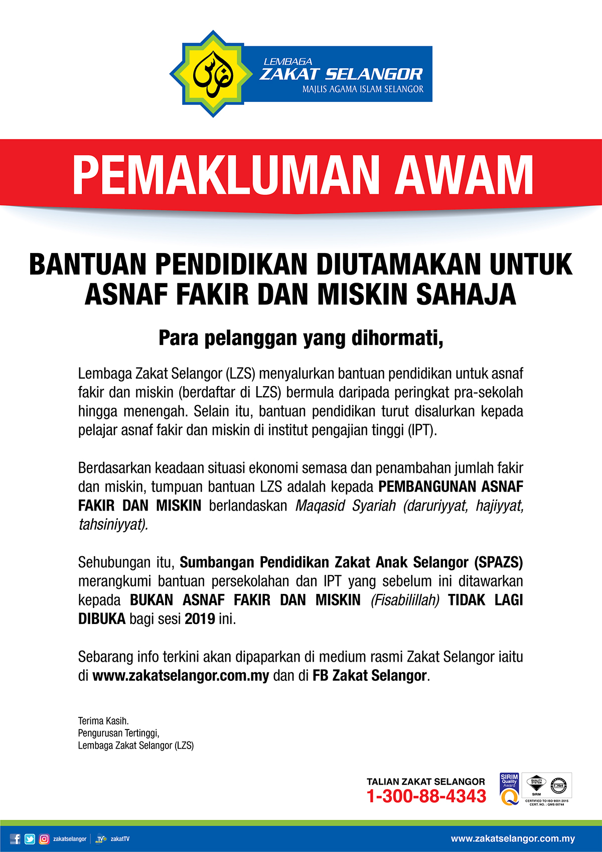 PEMAKLUMAN AWAM - Lembaga Zakat Selangor